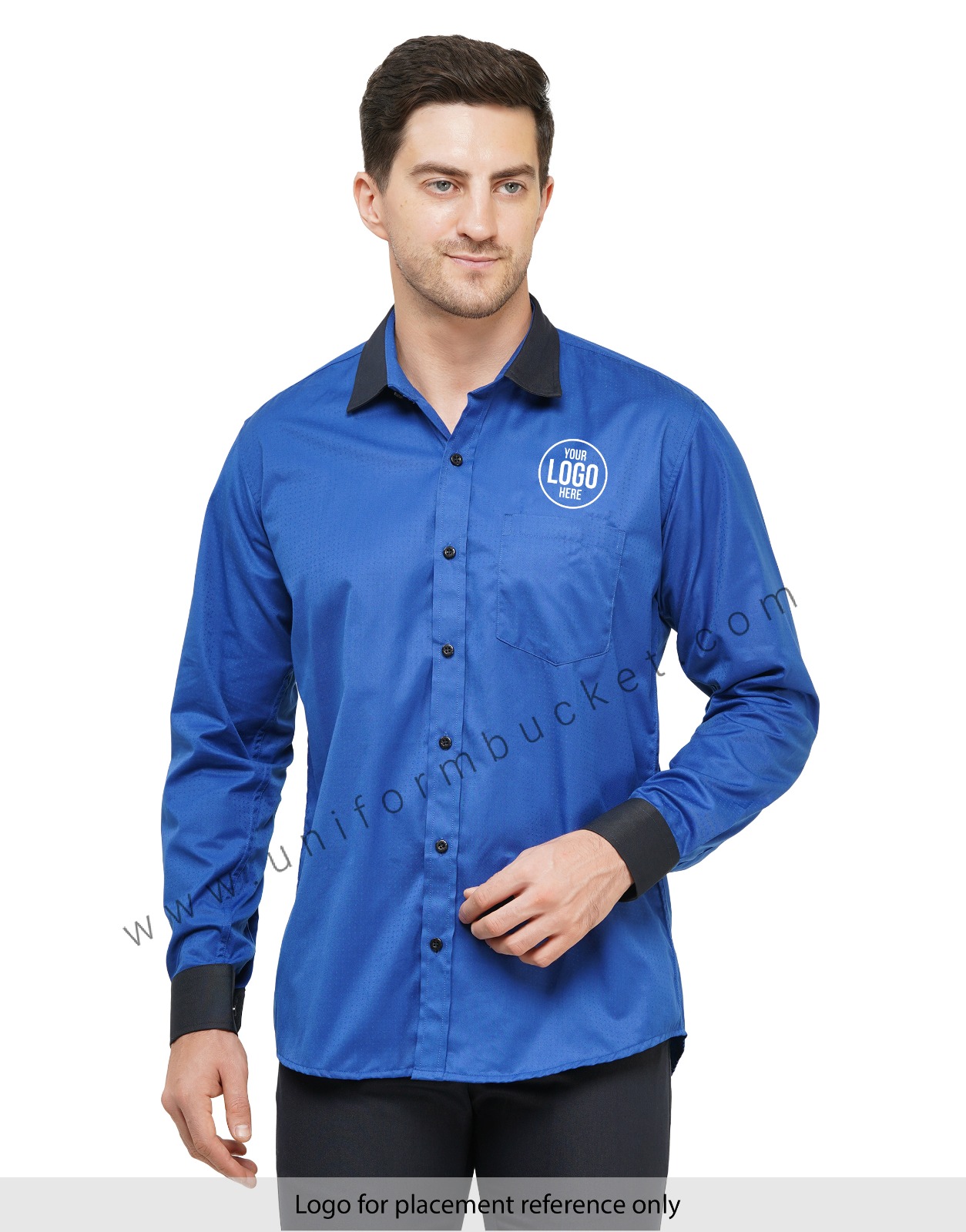 ROYAL BLUE DOTTED MALE SHIRT WITH DARK NAVY BLUE TRIM view 1